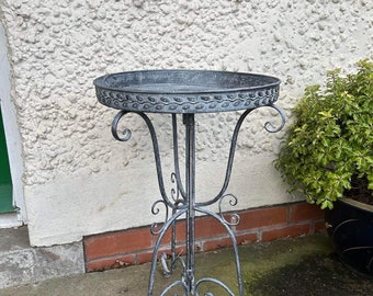 Pretty grey galvanised metal patio table or bird bath table