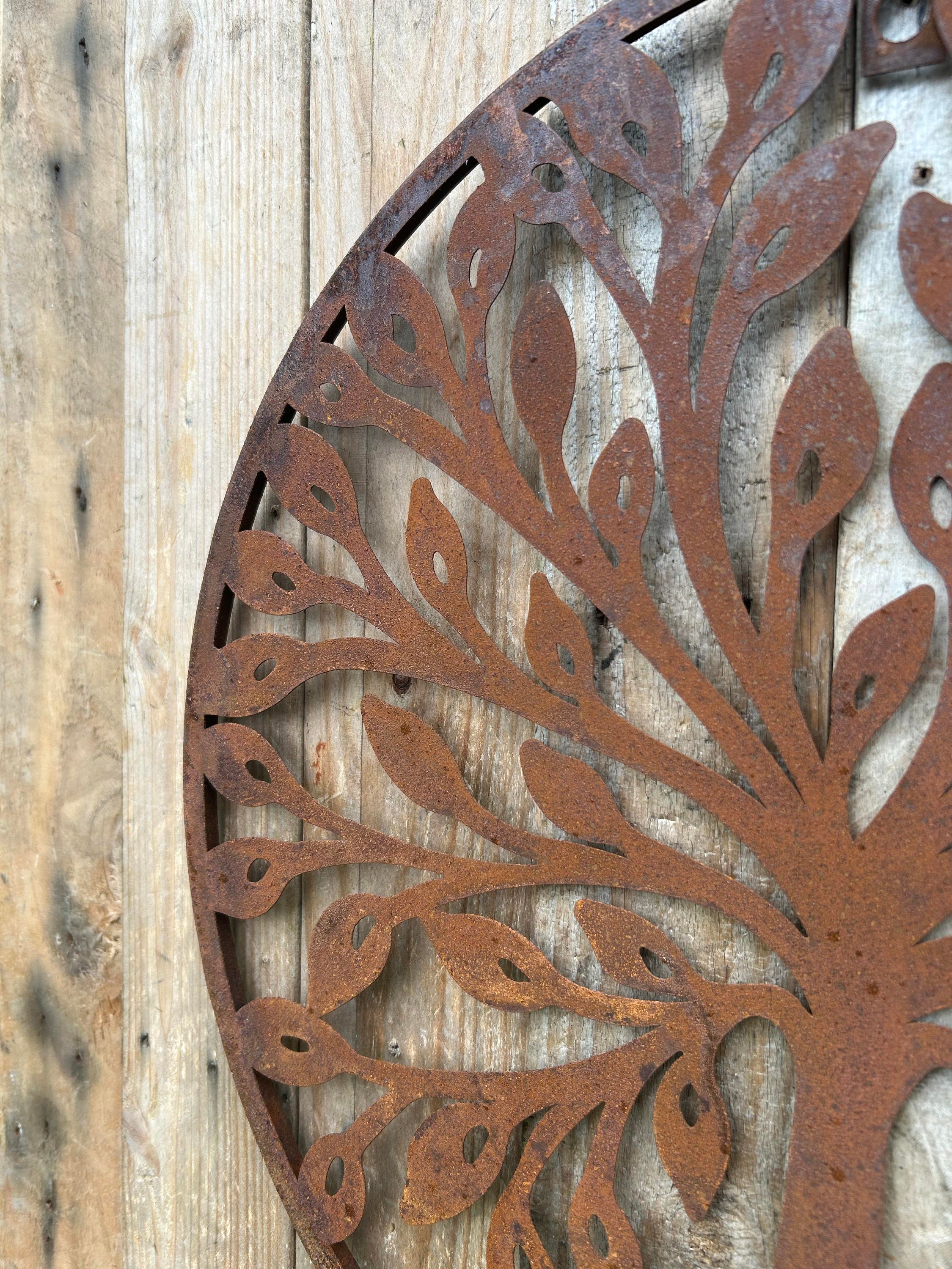 Rustic Style Metal Garden Wall Art Tree of Life Hanging Rusty Heart ...