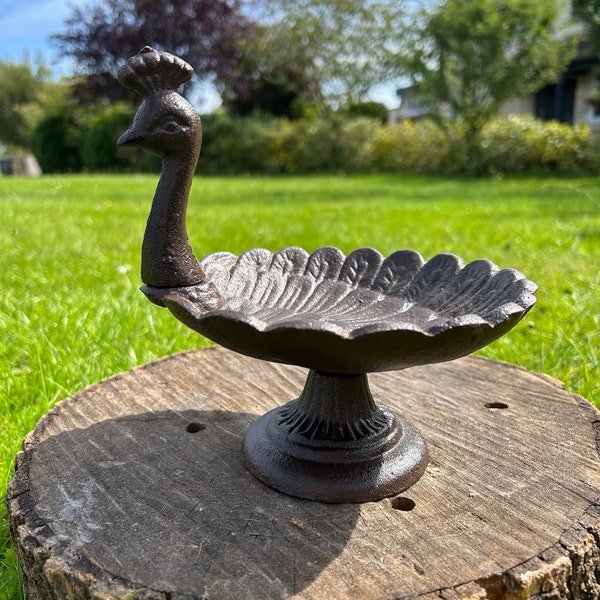 Cast Iron Peacock Bird Feeder Bird Bath Brown  Garden Decor Indoor