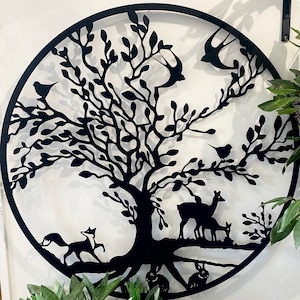 Large Black Woodland Tree Design Wall Hanging Wall Art Garden Indoor Outdoor