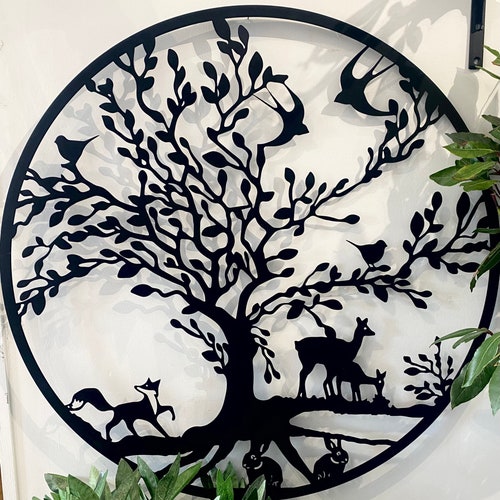 Large Black Woodland Tree Design Wall Hanging Wall Art Garden Indoor Outdoor