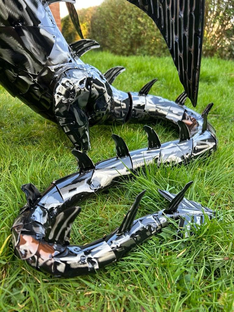 Extra Large Gothic Black Metal Dragon Garden Sculpture Highly