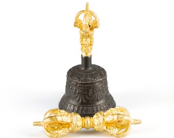 Small-sized Ritual Bell & Dorje made from Bronze —  height 12.0 cm, diameter 6.0 cm, Perfect long and clear sound / Buddhist Religious music