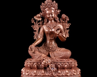 Statue of Green Tara (Drolma) made from copper, 10.2 cm of perfection | Tibetan Buddhist Art Collection