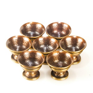 Set of 7 Tibetan offering bowls made from copper — Best Quality / Buddhist ritual goods collection / Medium size diameter — 8.0 cm