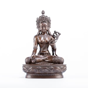 Statue de Tara blanche Bodhisattva de la longévité / en cuivre 15,5 cm de perfection / Collection d'art bouddhiste tibétain