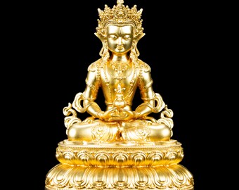 Statue of Buddha Amitays &quot;Tsepame&quot; Buddha of Longevity made from copper : small perfection, height — 11 cm / Tibetan Buddhist Art Collection