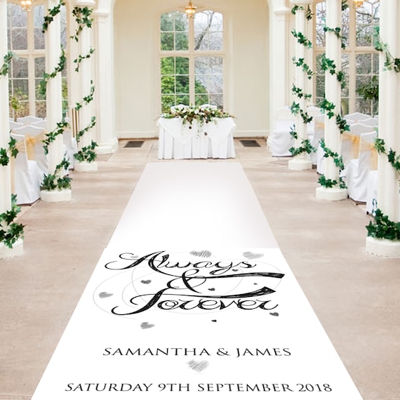 Black and White Aisle Runner - Always and Forever -  Personalised Wedding Aisle Runners