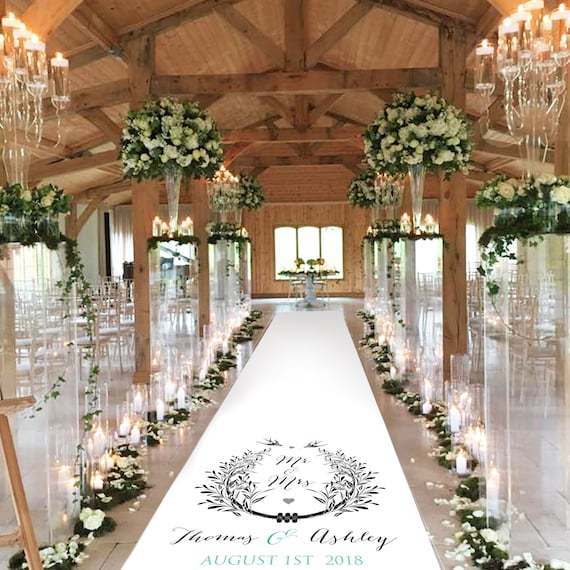 White Bridal Runner - Two Flying Swallows - Personalised Wedding Aisle Runners