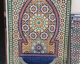 Moroccan fountain handmade Mosaic fountain  ,zelij ceramic tiles , indoor and outdoor fountain 40 x 65 inches