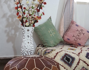 Stuffed Moroccan leather pouf, pouf Ottoman, handmade floor poof, pouf footstool, ottoman table, pouf and stools