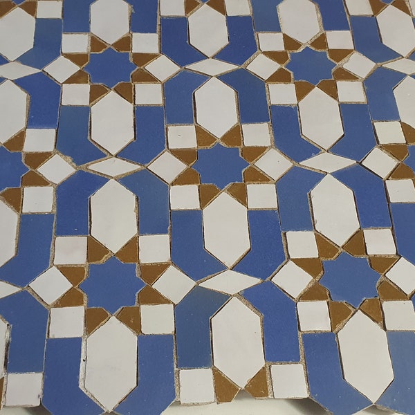 Azulejos de mosaico hechos a mano marroquíes, azulejos de cerámica zelij, azulejos de piso y pared azul mosaico azul