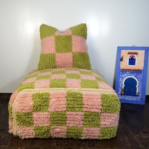 pink and green checkered stuffed floor pillow large floor cushions moroccan, checkered floor pillows, square pouf, large pillows, checker