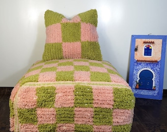 almohada de piso rellena a cheques rosa y verde cojines de piso grandes marroquíes, almohadas de piso a cheques, puf cuadrado, almohadas grandes, damas
