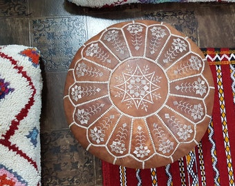 Stuffed Moroccan leather pouf, pouf Ottoman, handmade floor poof, pouf footstool, ottoman table, pouf and stools