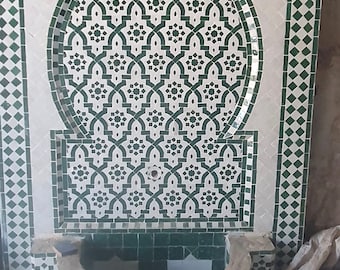 Green Moroccan fountain handmade Mosaic fountain  ,zelij ceramic tiles , indoor and outdoor fountain 40 x 62 inches