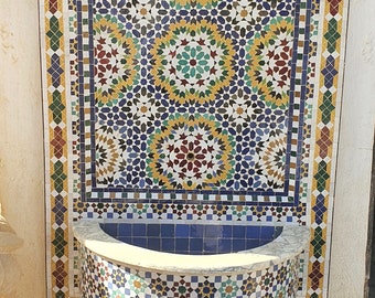 Moroccan fountain handmade Mosaic fountain  ,zelij ceramic tiles , indoor and outdoor fountain 40 x 61 inches