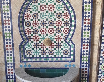 Moroccan fountain handmade Mosaic fountain  ,zelij ceramic tiles , indoor and outdoor fountain 31 x 51 inches