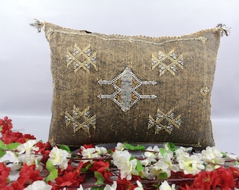 small Moroccan Cactus Silk Sabra Vegan Pillow, Vintage Moroccan Cactus Silk Sabra, handmad pillow,home and living,home decor