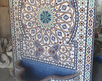 Large Moroccan fountain handmade Mosaic fountain  ,zelij ceramic tiles , indoor and outdoor fountain 55 x 79 inches