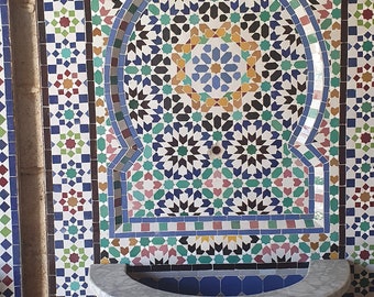 Moroccan fountain handmade Mosaic fountain  ,zelij ceramic tiles , indoor and outdoor fountain 31 x 51 inches