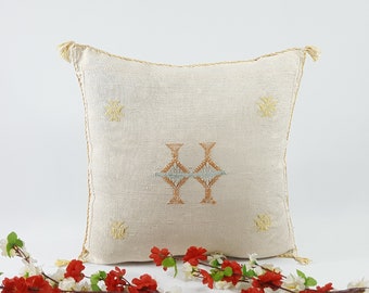 Moroccan Cactus Silk Sabra Vegan Pillow, Vintage Moroccan Cactus Silk Sabra, handmad pillow,home and living,home decor