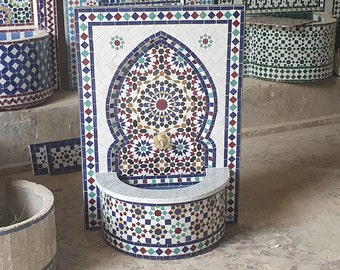 Moroccan fountain handmade Mosaic fountain  ,zelij ceramic tiles , indoor and outdoor fountain 31 x 45 inches