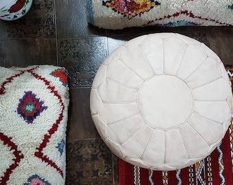 Stuffed Moroccan leather pouf, pouf Ottoman, handmade floor poof, pouf footstool, ottoman table, pouf and stools