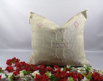 Moroccan Cactus Silk Sabra Vegan Pillow, Vintage Moroccan Cactus Silk Sabra, handmad pillow,home and living,home decor