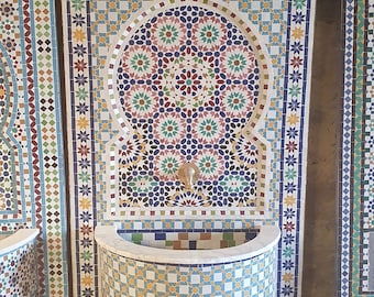 Moroccan fountain handmade Mosaic fountain  ,zelij ceramic tiles , indoor and outdoor fountain 40 x 63 inches