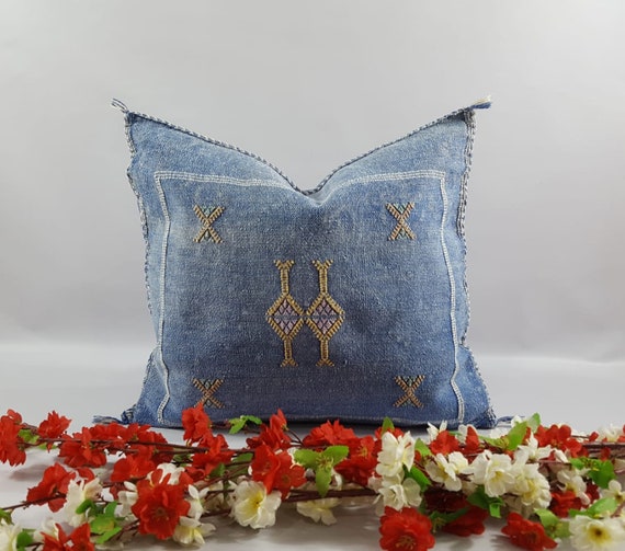 Plain Moroccan Pillow Sabra silk pillow Hand Woven by Berber Women Pink Cactus Silk pillows Throw