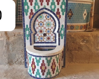 small Moroccan fountain handmade Mosaic fountain  ,zelij ceramic tiles , indoor and outdoor fountain 16 x 27  inches