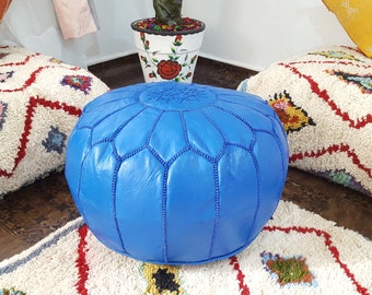 Stuffed Moroccan leather pouf, pouf Ottoman, handmade floor poof, pouf footstool, ottoman table, pouf and stools