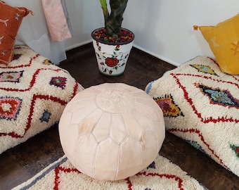 Stuffed Moroccan leather pouf, pouf Ottoman, handmade floor poof, pouf footstool, ottoman table, pouf and stools