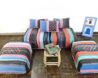 Juego de cuatro puf de piso vintage pollws almohada de piso relleno cojines de piso grande marroquí, almohadas de piso, puf cuadrado, almohadas grandes