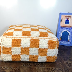 Orange checkered stuffed floor pillow large floor cushions moroccan, checkered floor pillows, square pouf, large pillows, large pillows pouf