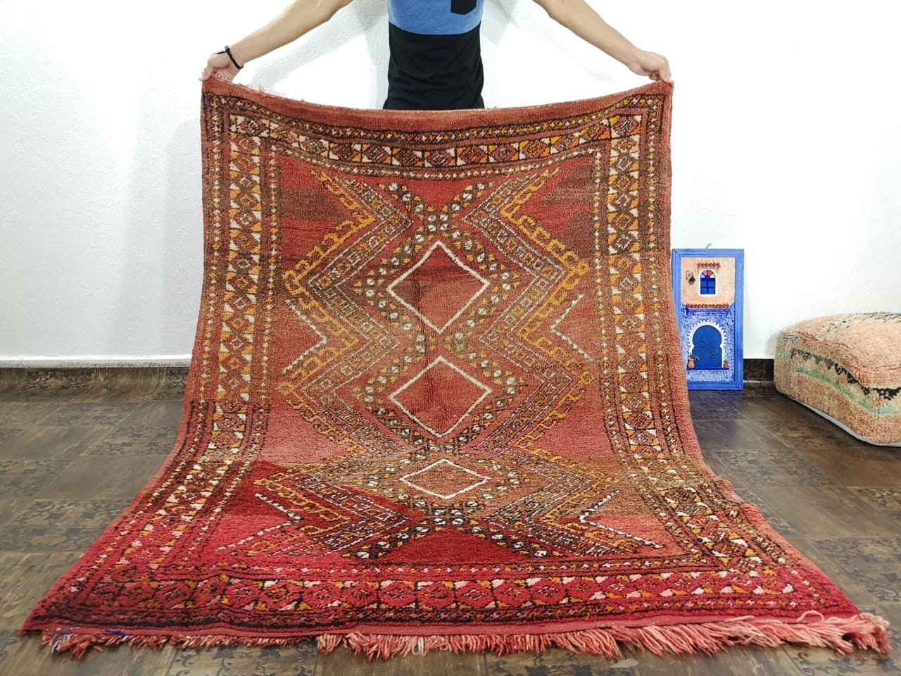 Moroccan rug  Beni Ourain Rug  vintage moroccan rug  100% Wool carpet azilal  , vintage boujaad 6,2 x 5 Feet