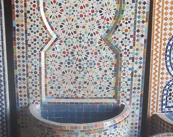 Multicolour Moroccan fountain handmade Mosaic fountain  ,zelij ceramic tiles , indoor and outdoor fountain 35 x 62 inches