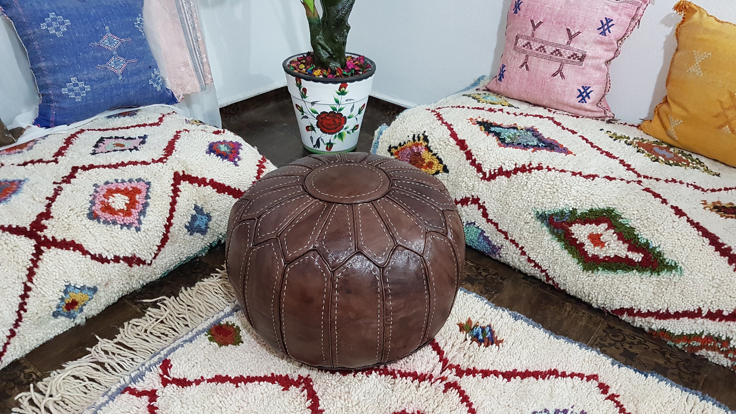 24 hours to serve you STUFFED Moroccan Leather Pouf ottoman footstool
