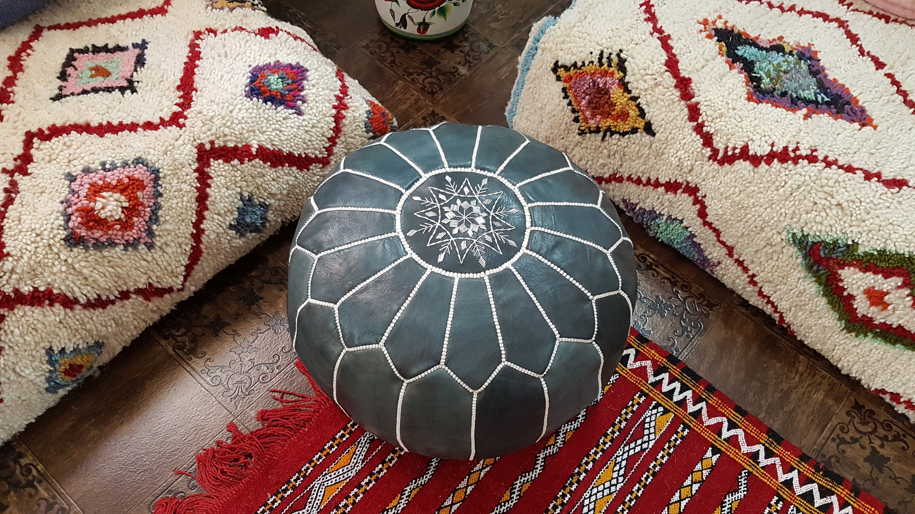 Stuffed Moroccan leather pouf pouf Ottoman handmade floor Etsy