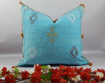 Moroccan Cactus Silk Sabra Vegan Pillow, Vintage Moroccan Cactus Silk Sabra, handmad pillow,home and living,home decor
