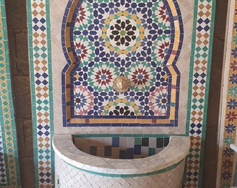 Moroccan fountain handmade Mosaic fountain  ,zelij ceramic tiles , indoor and outdoor fountain 31 x 51 inches