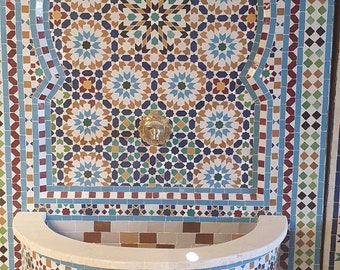 Moroccan fountain handmade Mosaic fountain  ,zelij ceramic tiles , indoor and outdoor fountain 40 x 63 inches