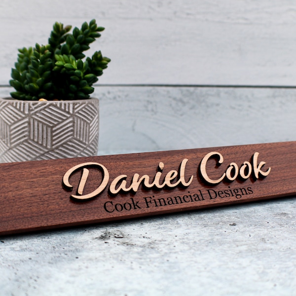 Custom Solid Walnut Desk Nameplate Wedge inlayed with Maple | Name Sign Personalized Wooden Nameplate| Executive Personalized Office Decor