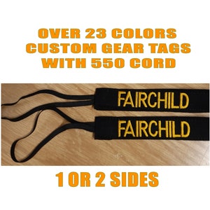 Set of 2 gear tags with 550 cord. Custom embroidered 1 or 2 sided