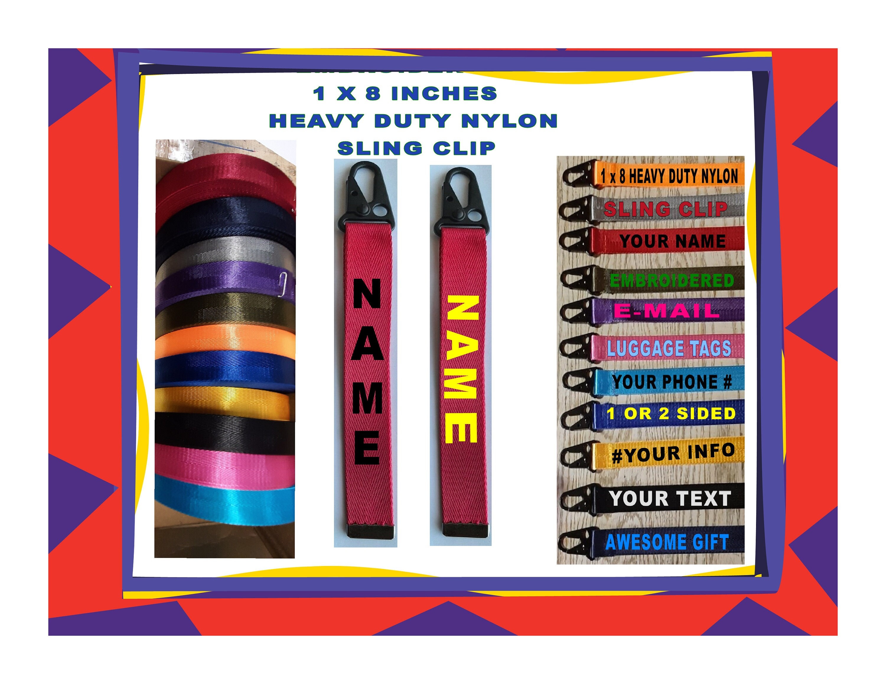 Custom Embroidered Sling Clip Luggage/gear Tags 1 X 8 Inches Heavy Duty ...