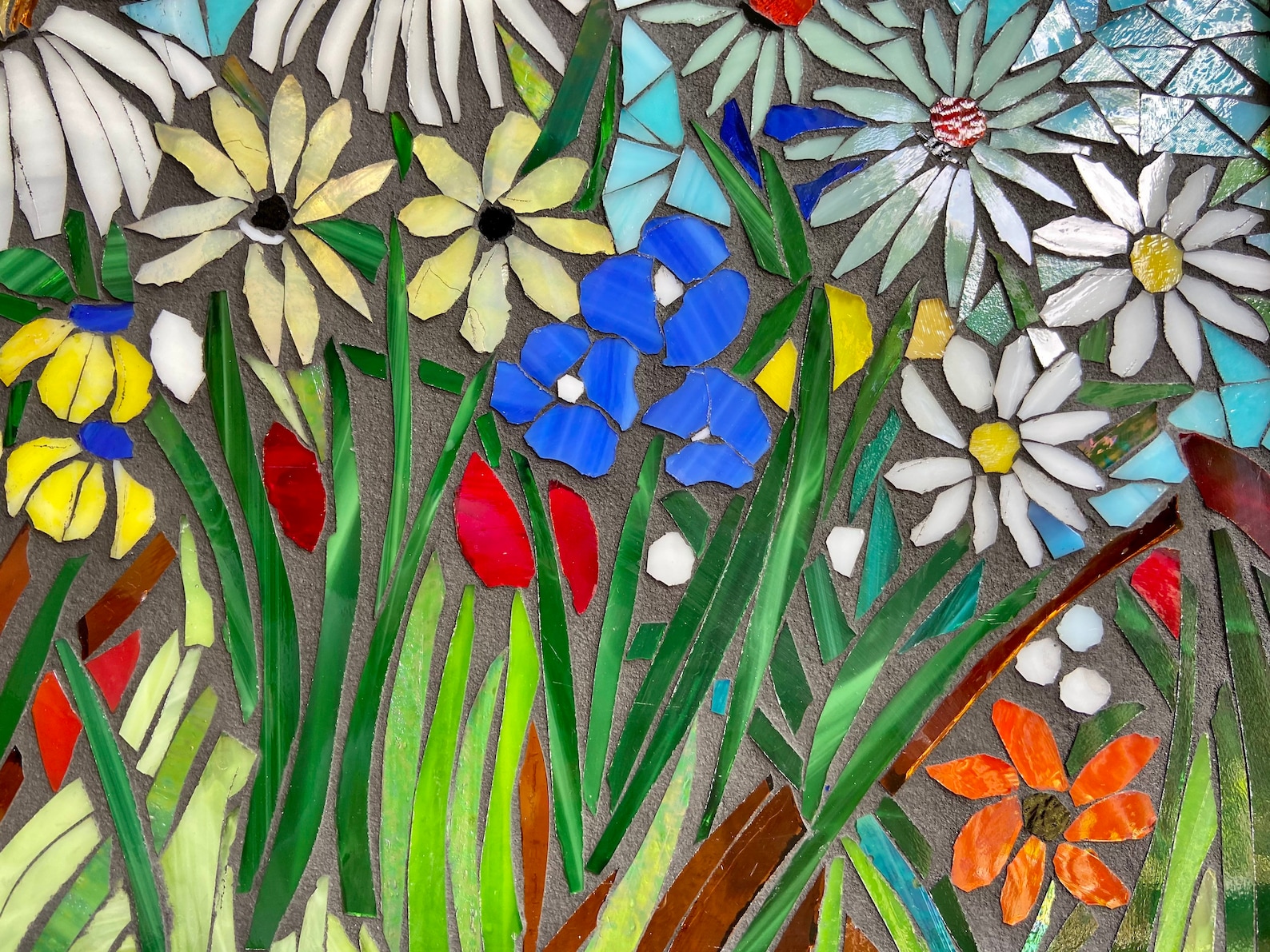 Mixed Flower Stained Glass Window. Framed Hanging Glass Art. Etsy