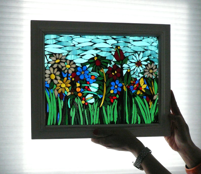 Flower Garden Mosaic Stained Glass Window Daisy Art Stained Etsy