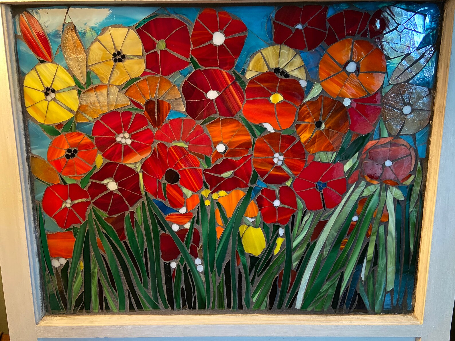 CUSTOM Mosaic poppy window poppy mosaic stained glass Etsy