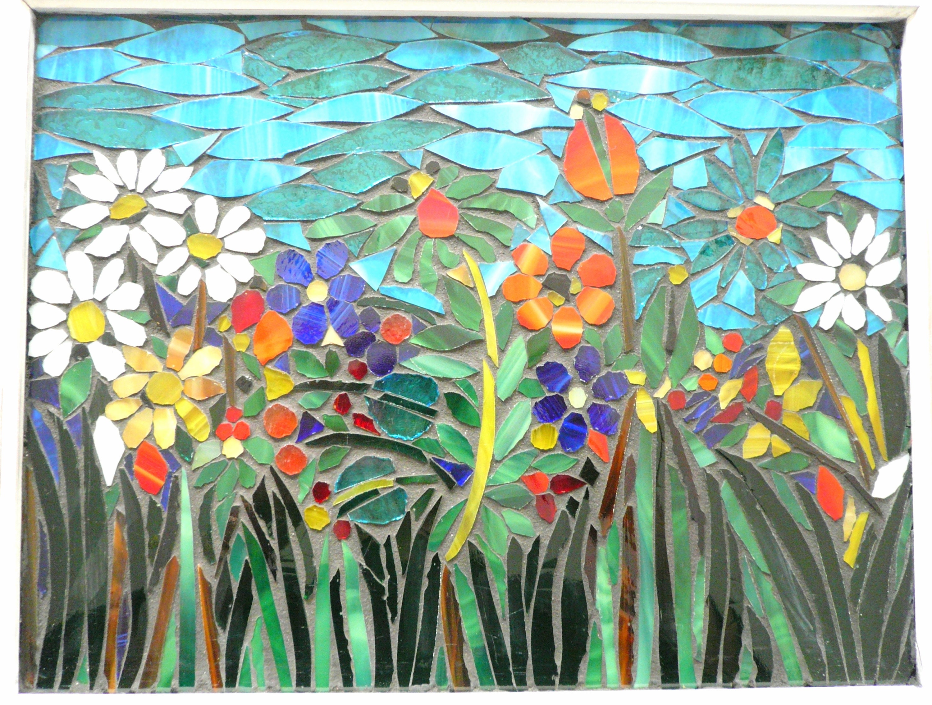 stained glass handmade flower garden Mosaic artwork. Art & Collectibles